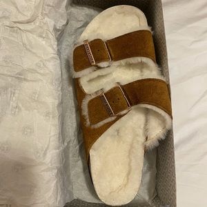 Birkenstock Arizona Shearling Suede Leather Sandal